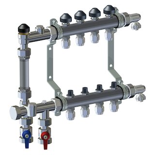 Meier Tobler metalplast Inox-Verteiler mit WMZ 1x1/2 2K. + 12/16 mm